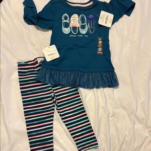 Gymboree Teal Top and Striped Leggings Set
